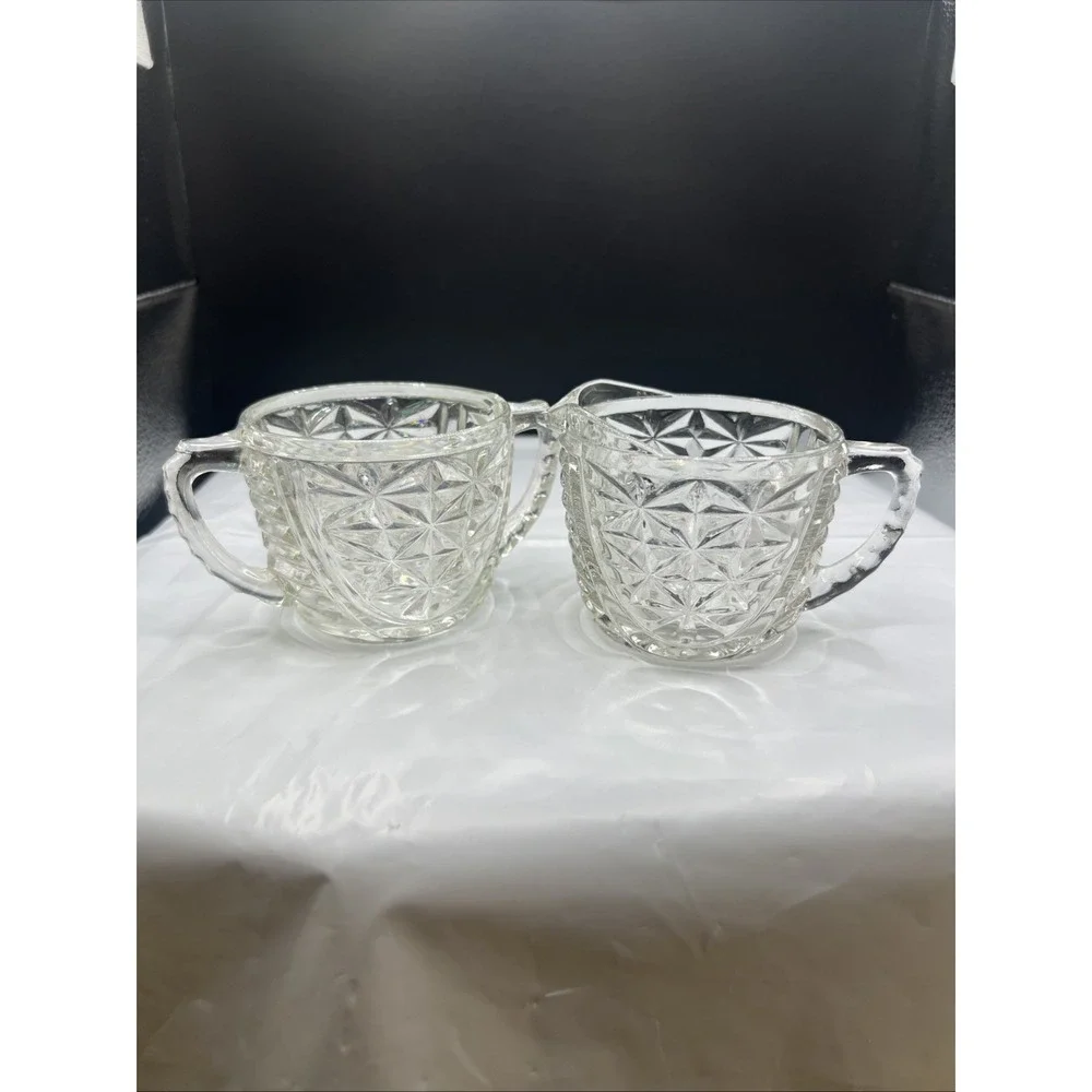 Vintage Anchor Hocking Stars and Bars Creamer Sugar Thousand Line Arlington